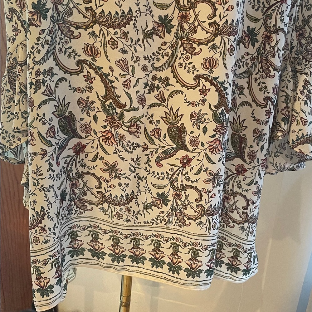 Max Studio Cream and Brown Floral Blouse Large EUC - Picture 9 of 9
